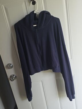 SKIMS Navy Ribbed Zip Hoodie Jacket